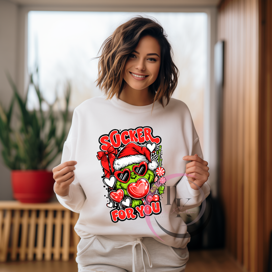 Red Sucker For You Grnch Funny Sweatshirt